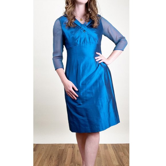Vintage 50s 60s Handmade Silk Midi Dress Sheer Formal Cocktail Wedding Guest - Picture 2 of 7